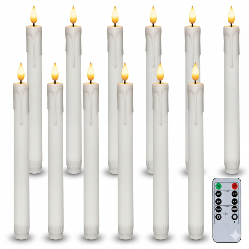 Flameless Taper Candles With Remote Timer Dimmer