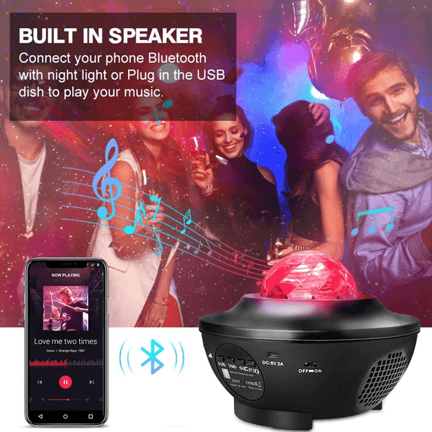 Starry Night Light Galaxy Projector With Bluetooth Speaker - Solar Flame Torch