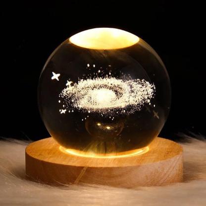 Galaxy Crystal Ball Night Lamp With 3D Cosmic Design - Solar Flame Torch