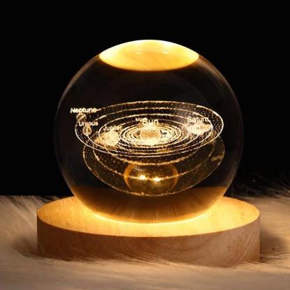 Galaxy Crystal Ball Night Lamp With 3D Cosmic Design - Solar Flame Torch