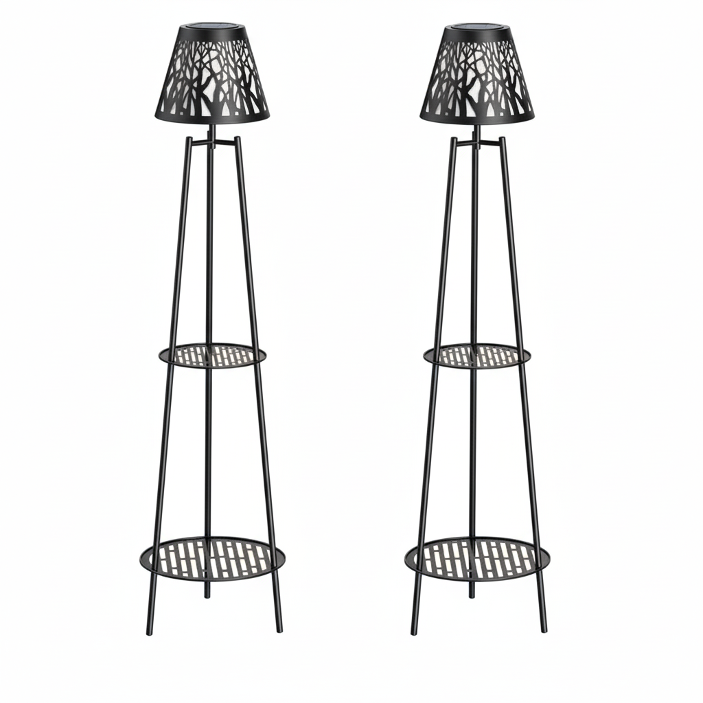 Outdoor Floor Lamps with 2 Tier Plant Stand