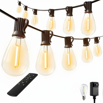 LED Outdoor String Lights With Remote Shatterproof Bulbs Waterproof And Dimmable Patio Lights