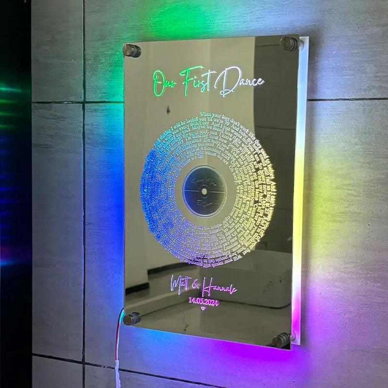 LED Disc Mirror With Personalized Name - Solar Flame Torch