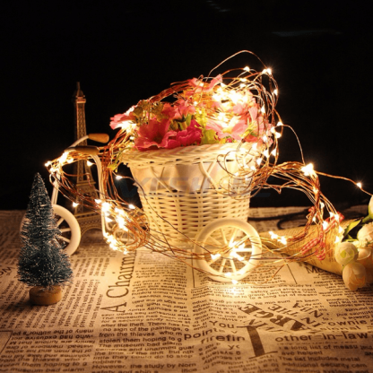 8FT Warm White LED Fairy String Waterfall Lights with Copper Strands - Solar Flame Torch