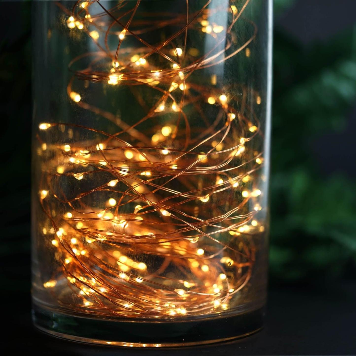 8FT Warm White LED Fairy String Waterfall Lights with Copper Strands - Solar Flame Torch