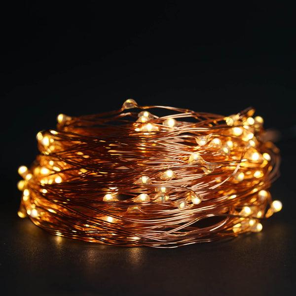 8FT Warm White LED Fairy String Waterfall Lights with Copper Strands - Solar Flame Torch