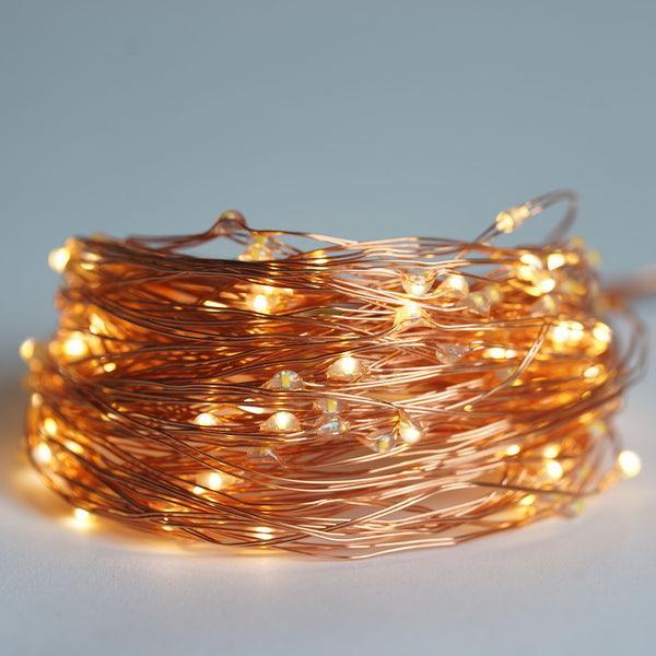8FT Warm White LED Fairy String Waterfall Lights with Copper Strands - Solar Flame Torch