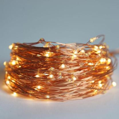 8FT Warm White LED Fairy String Waterfall Lights with Copper Strands - Solar Flame Torch