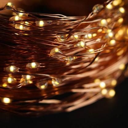 8FT Warm White LED Fairy String Waterfall Lights with Copper Strands - Solar Flame Torch