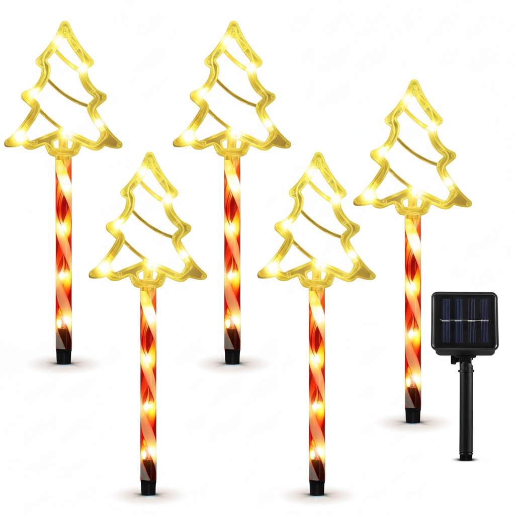 Pack OF 5 Solar Christmas Pathway Lights With Two Modes For Decoration