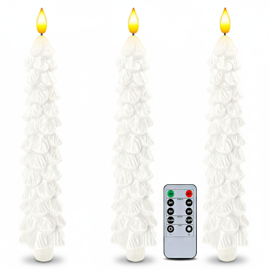 Pack Of 3 Christmas Tree Candles With Remote