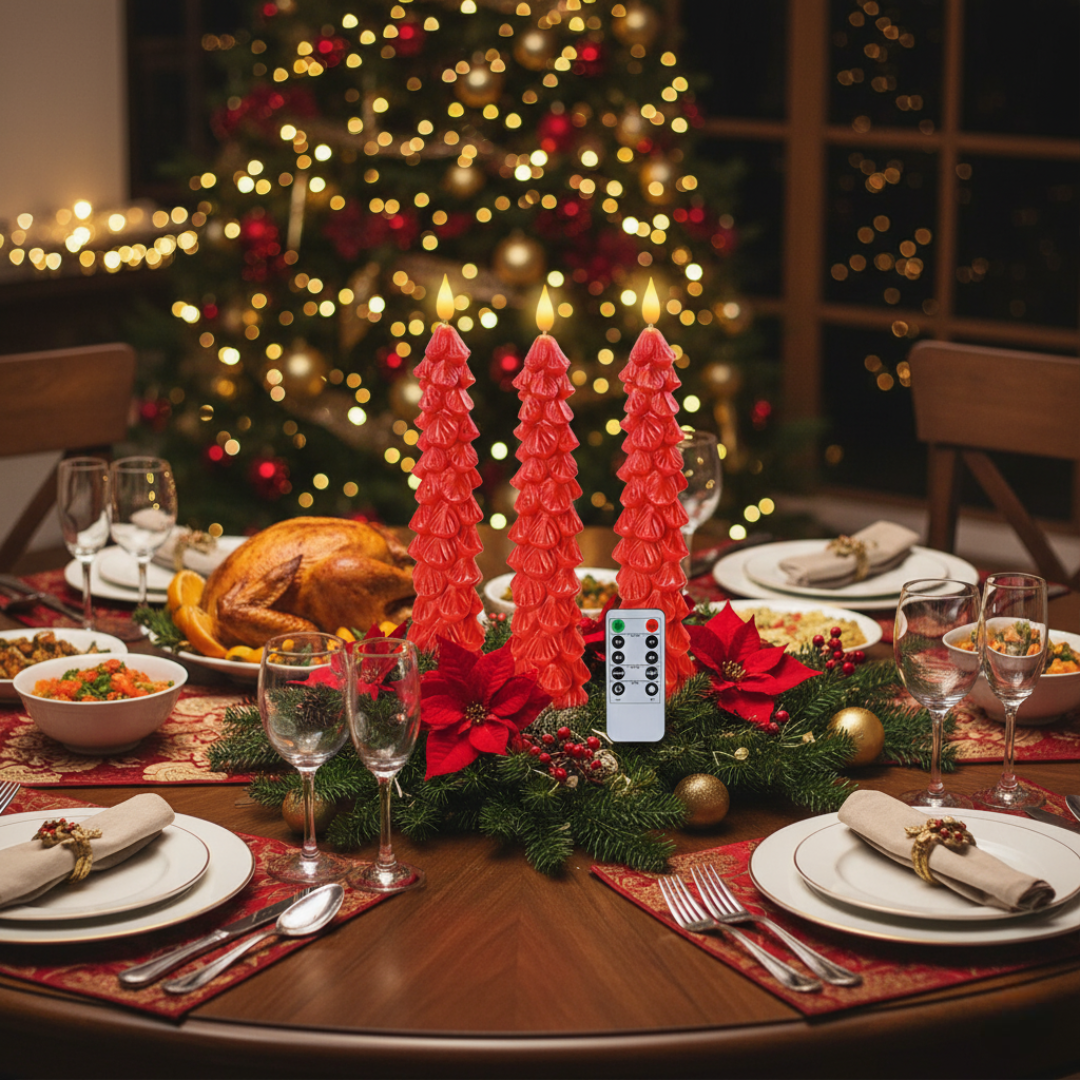 Pack Of 3 Christmas Tree Candles With Remote