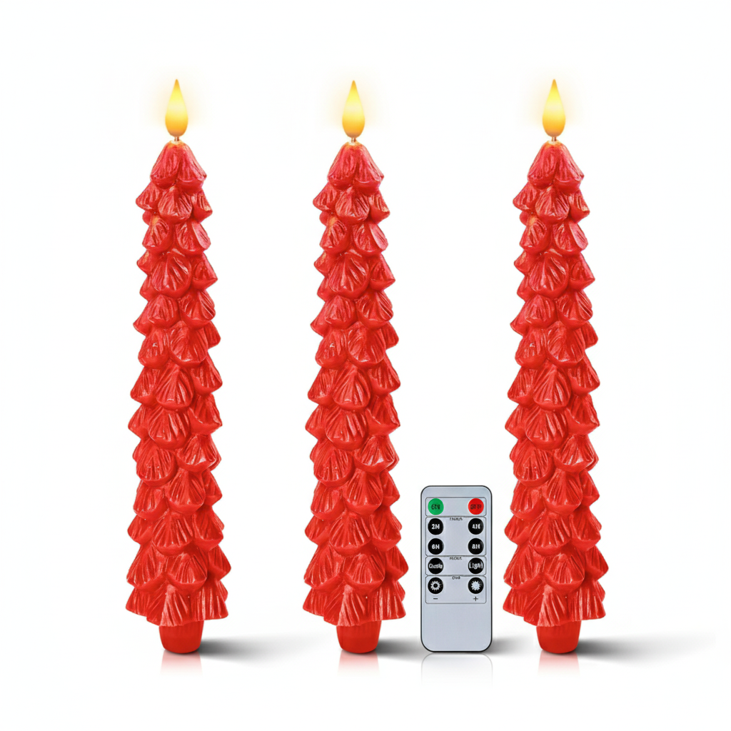 Pack Of 3 Christmas Tree Candles With Remote
