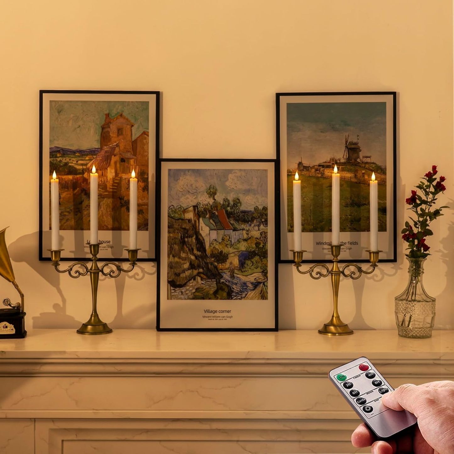 Pack Of 6 Flameless Taper Candles With Remote Timer And Dimmer