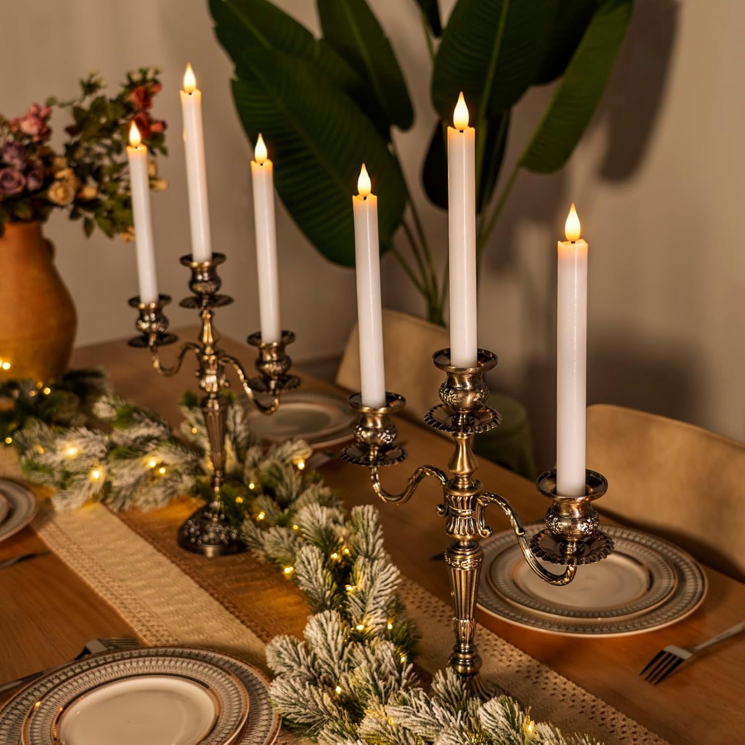 Pack Of 6 Flameless Taper Candles With Remote Timer And Dimmer