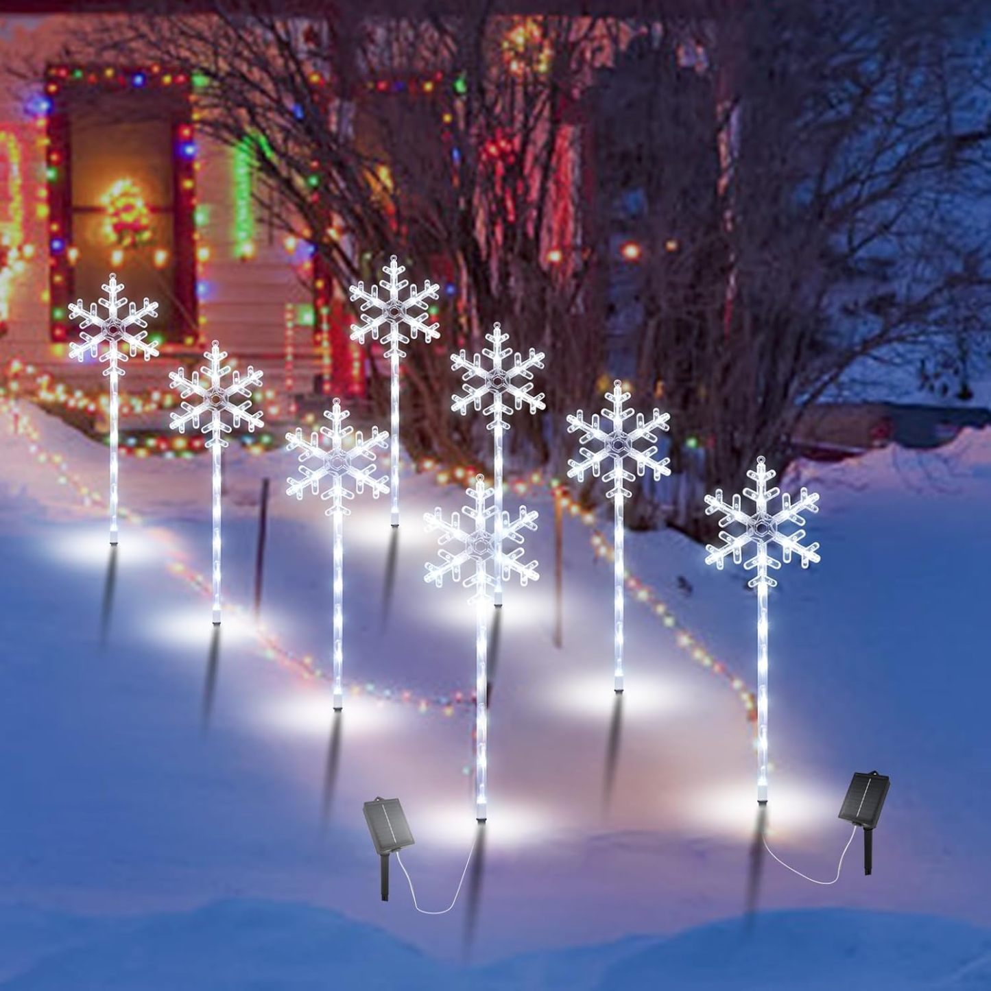 Pack Of 8 Solar Snowflake Pathway Lights Set