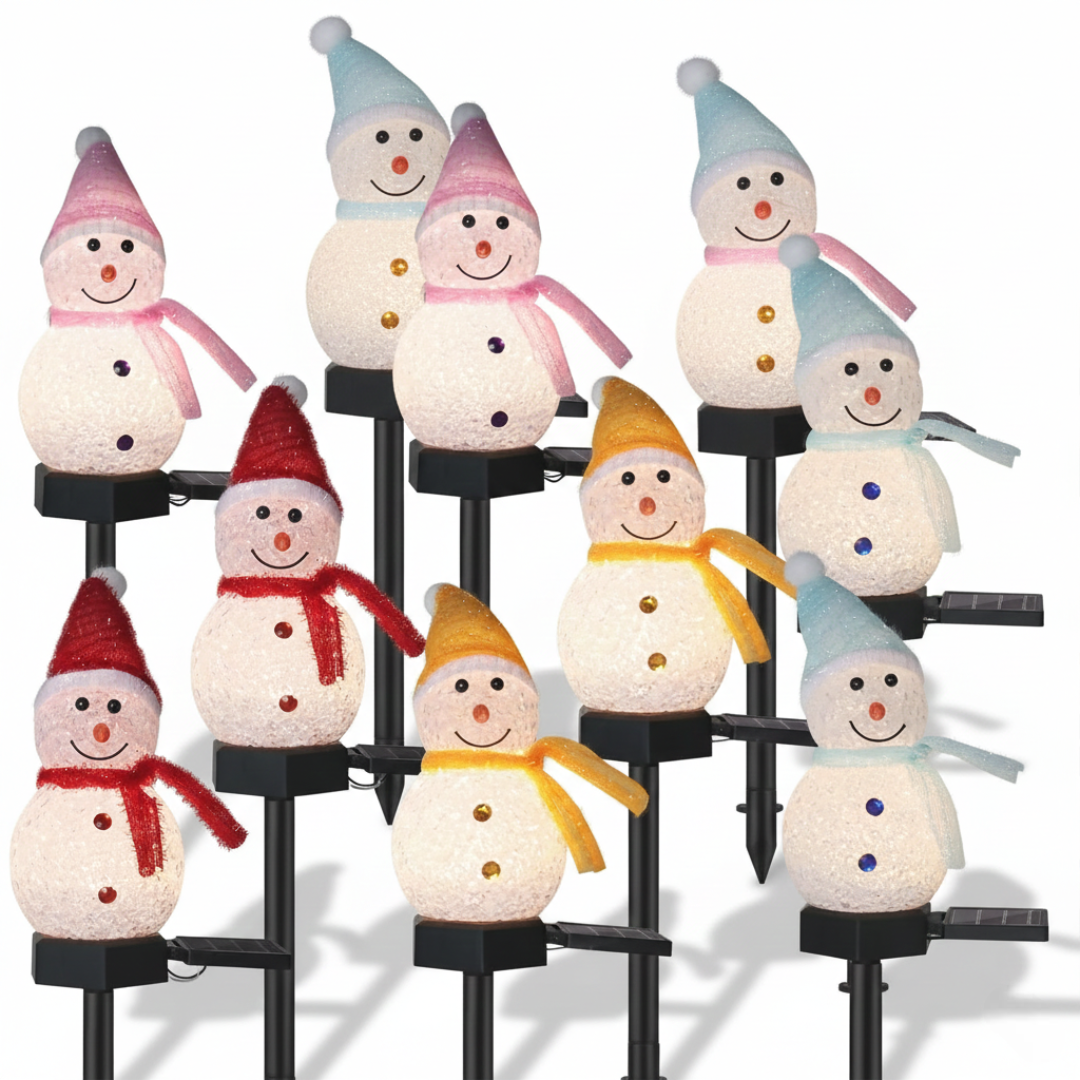Pack Of 8 Solar Snowman Pathway Lights Outdoor Christmas Yard Stakes