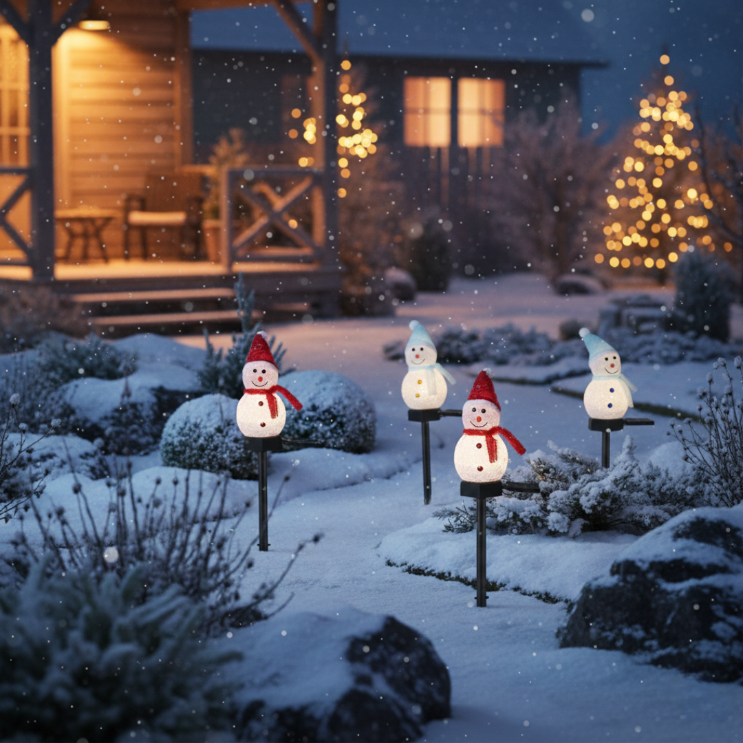 Pack Of 8 Solar Snowman Pathway Lights Outdoor Christmas Yard Stakes