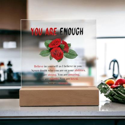 Printed Square Acrylic Plaque With LED Base - Solar Flame Torch