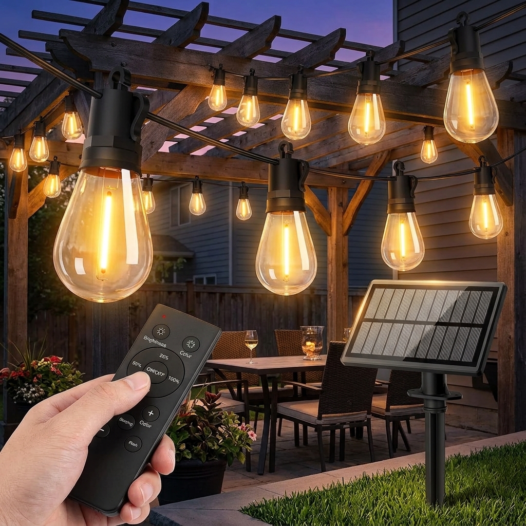 Solar Powered Outdoor String Lights For Patio And Garden