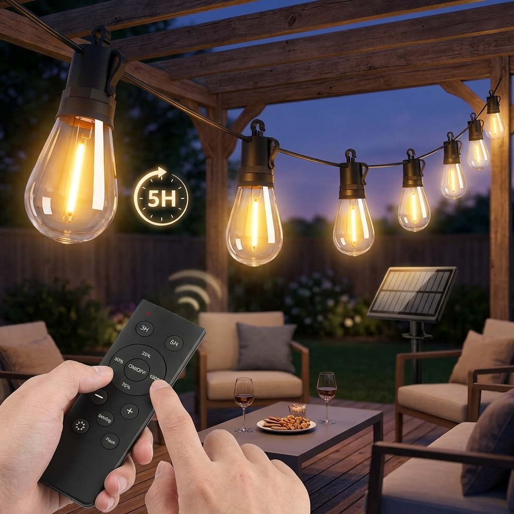 Solar Powered Outdoor String Lights For Patio And Garden