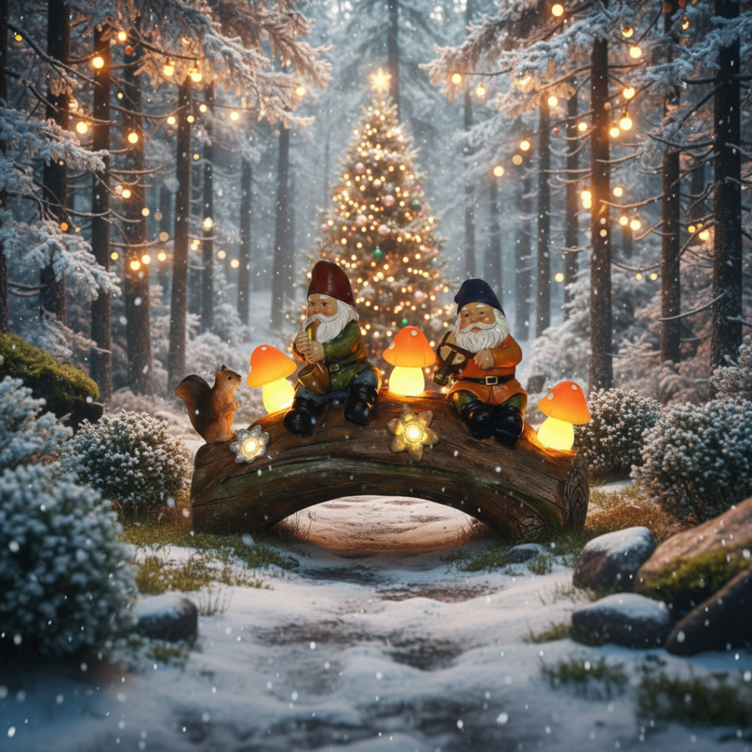 Solar Gnome Garden Statue with Mushroom Lights