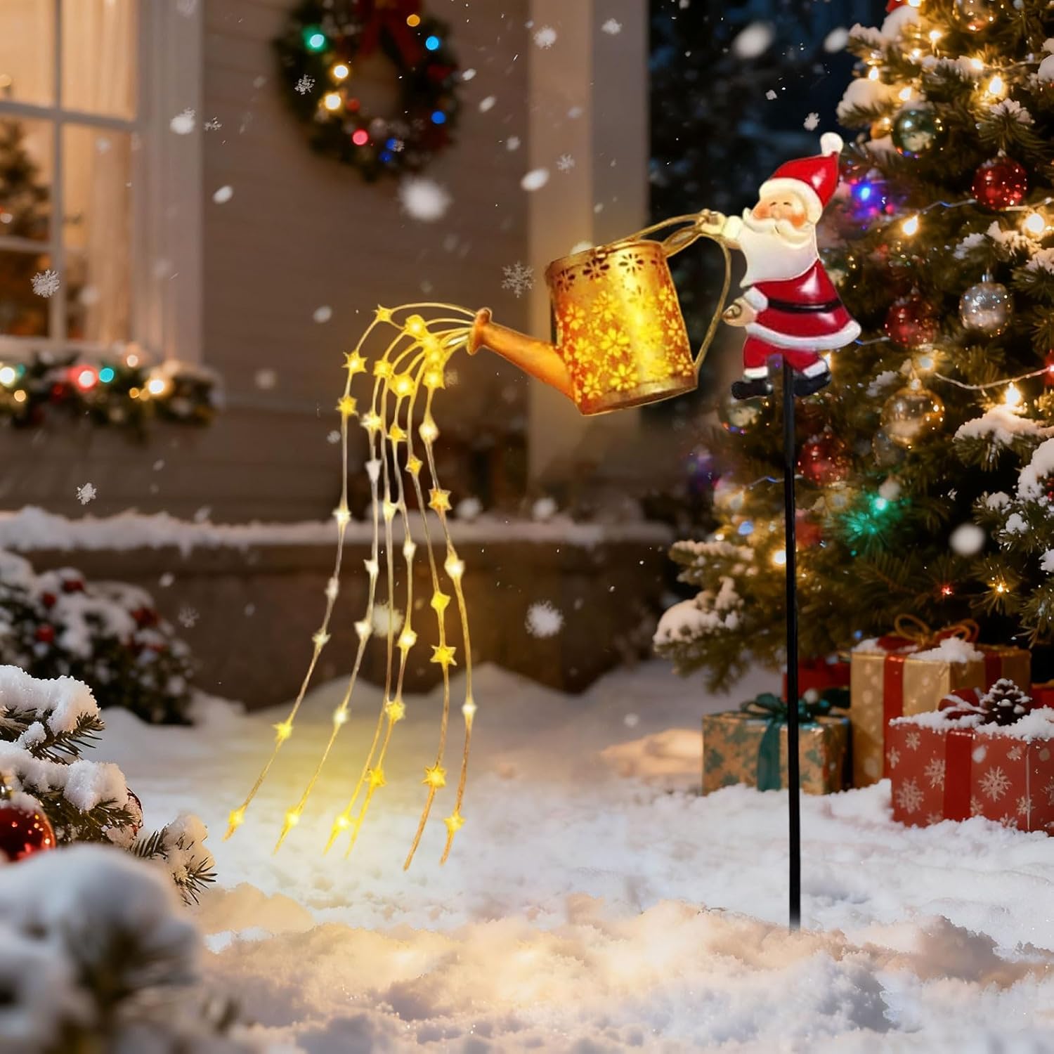 Solar Santa Watering Can Garden Light For Christmas Yard Pathways