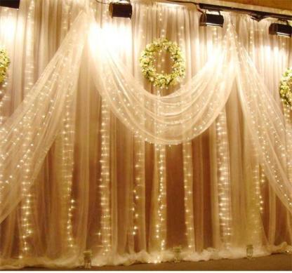 10ft 300 Warm White Water-Resistant Curtain Lights - Solar Flame Torch
