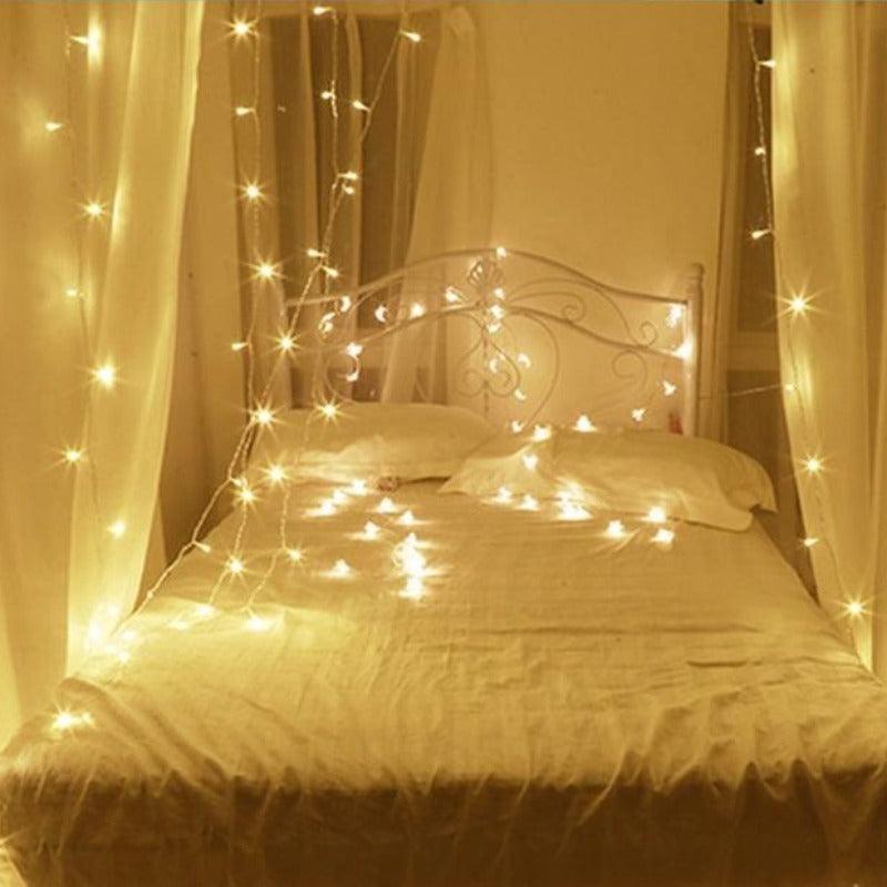 10ft 300 Warm White Water-Resistant Curtain Lights - Solar Flame Torch