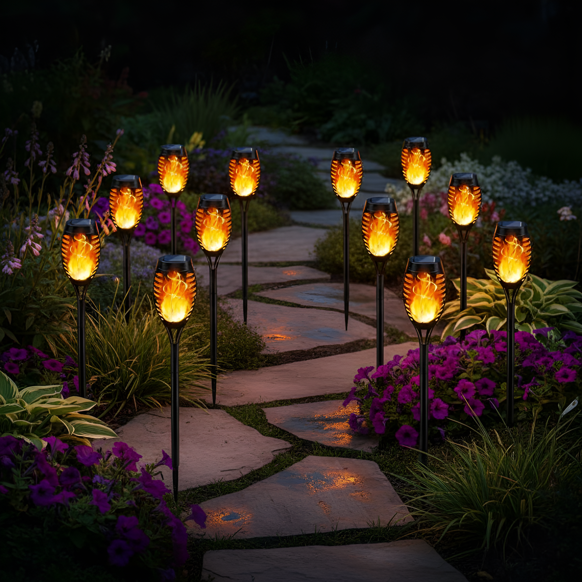 Solar Torch Lights with Flickering Flame for Halloween Decor