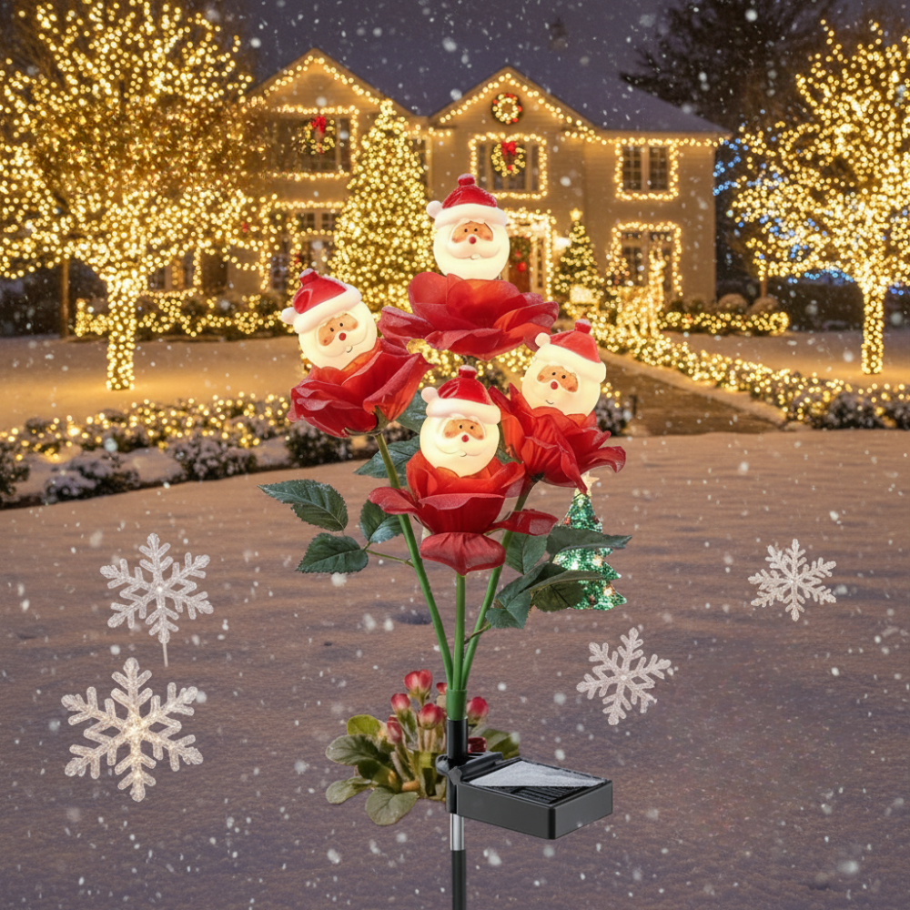 Christmas Rose Solar Garden Light with Snowman Outdoor Holiday Decor