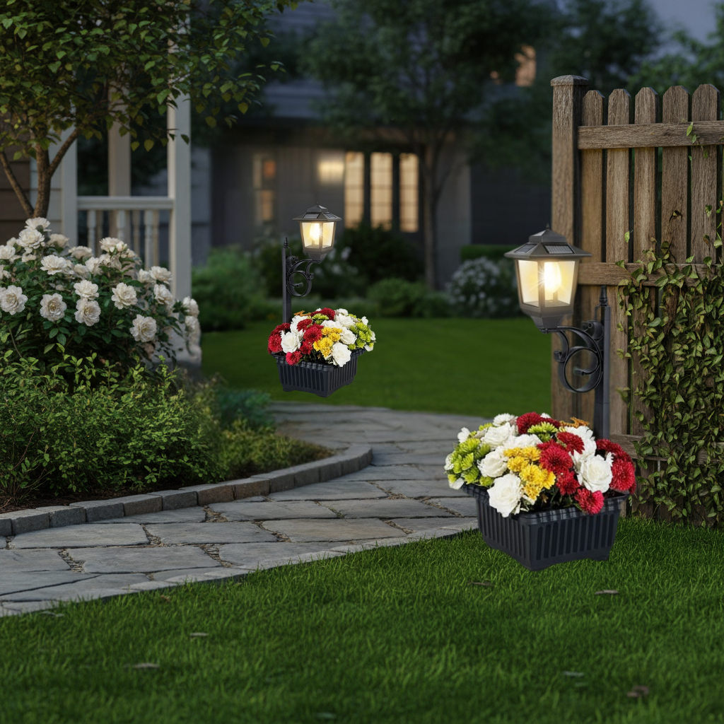 2 Pcs Solar Post Light With Planter
