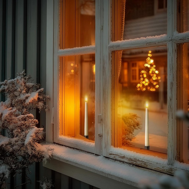 Wax Window Battery Operated Candlesticks With Holders