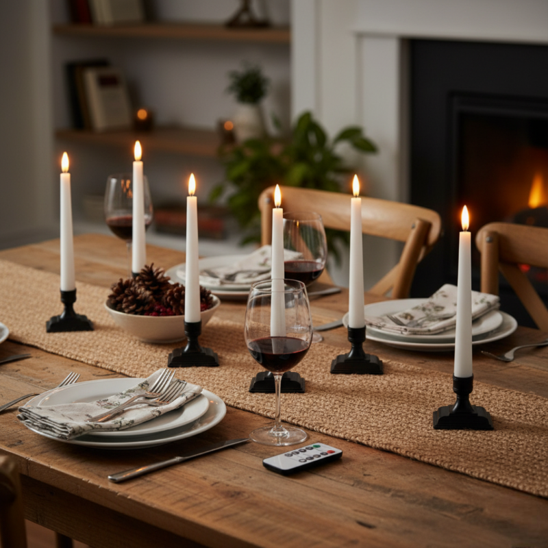 Wax Window Battery Operated Candlesticks With Holders