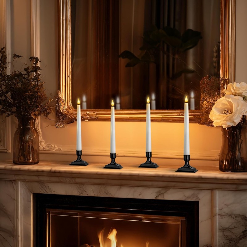 Wax Window Battery Operated Candlesticks With Holders