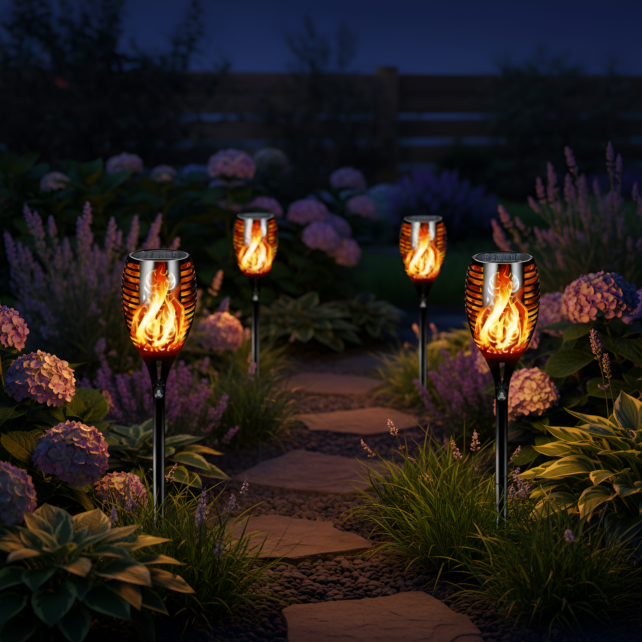 Tall Solar Torch Lights With Flickering Flame For Outdoor Decor