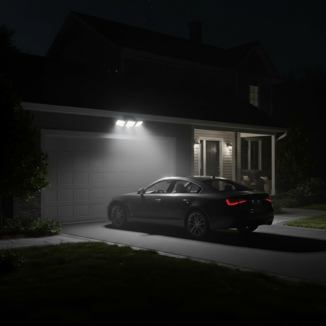 210 LED Solar Motion Sensor Outdoor Security Light With Remote Control And 3 Heads