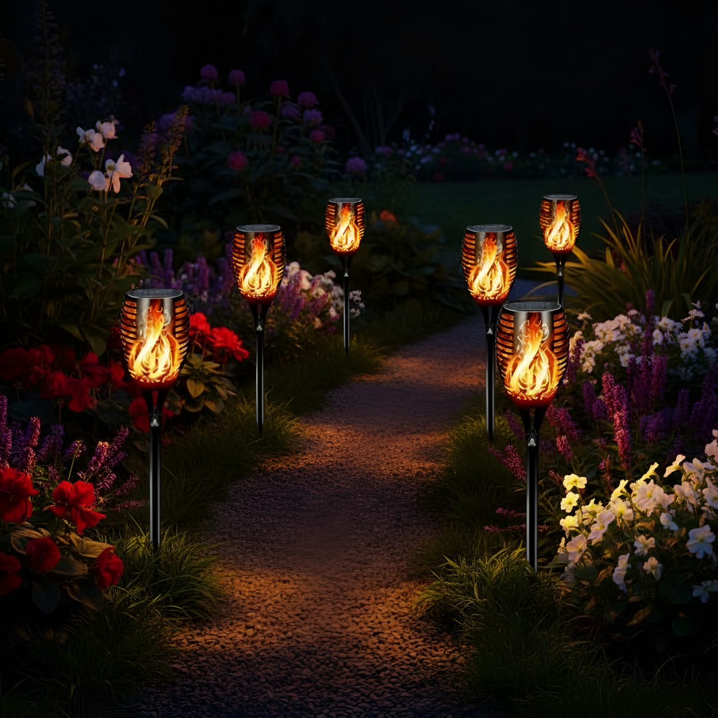 Tall Solar Torch Lights With Flickering Flame For Outdoor Decor