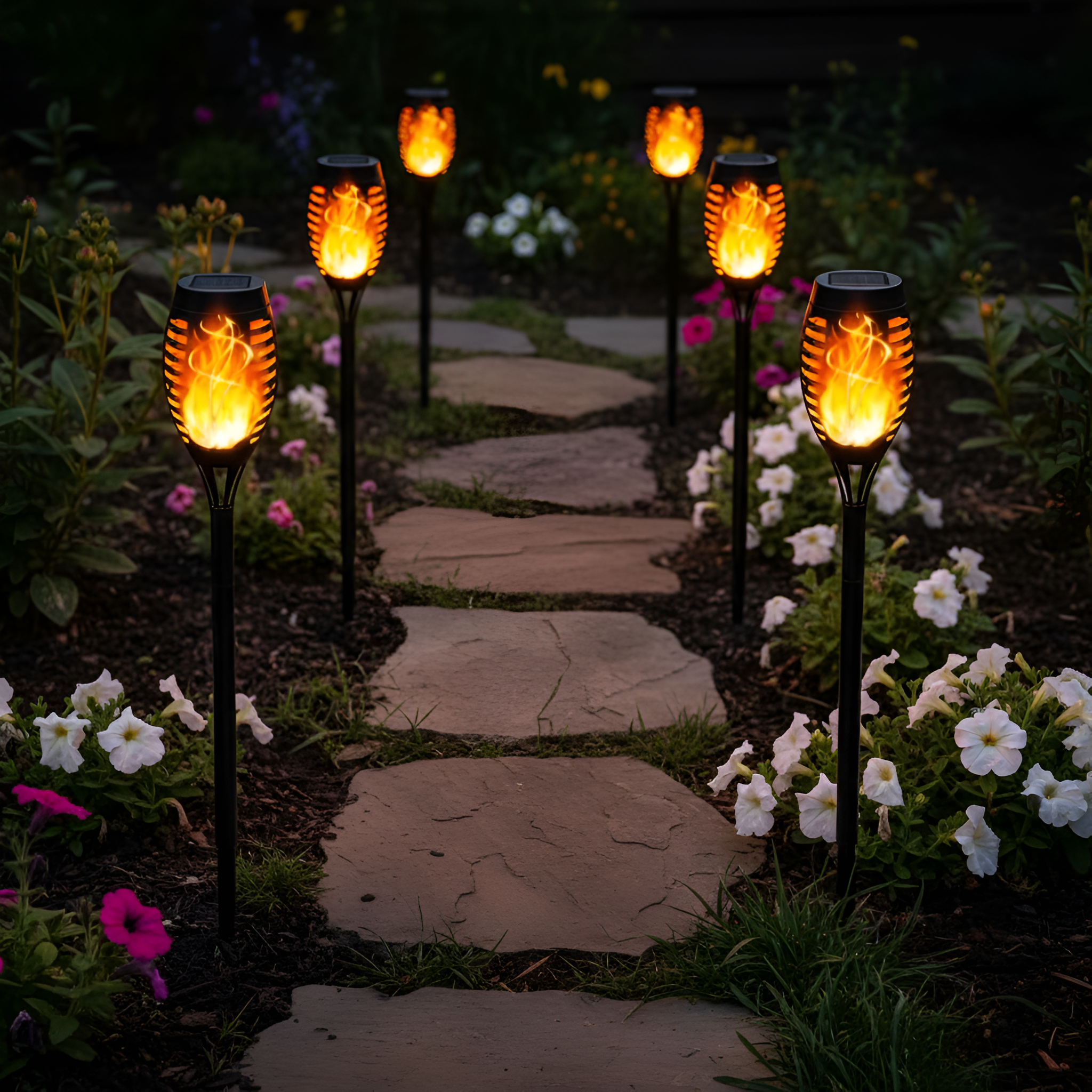 Solar Torch Lights with Flickering Flame for Halloween Decor