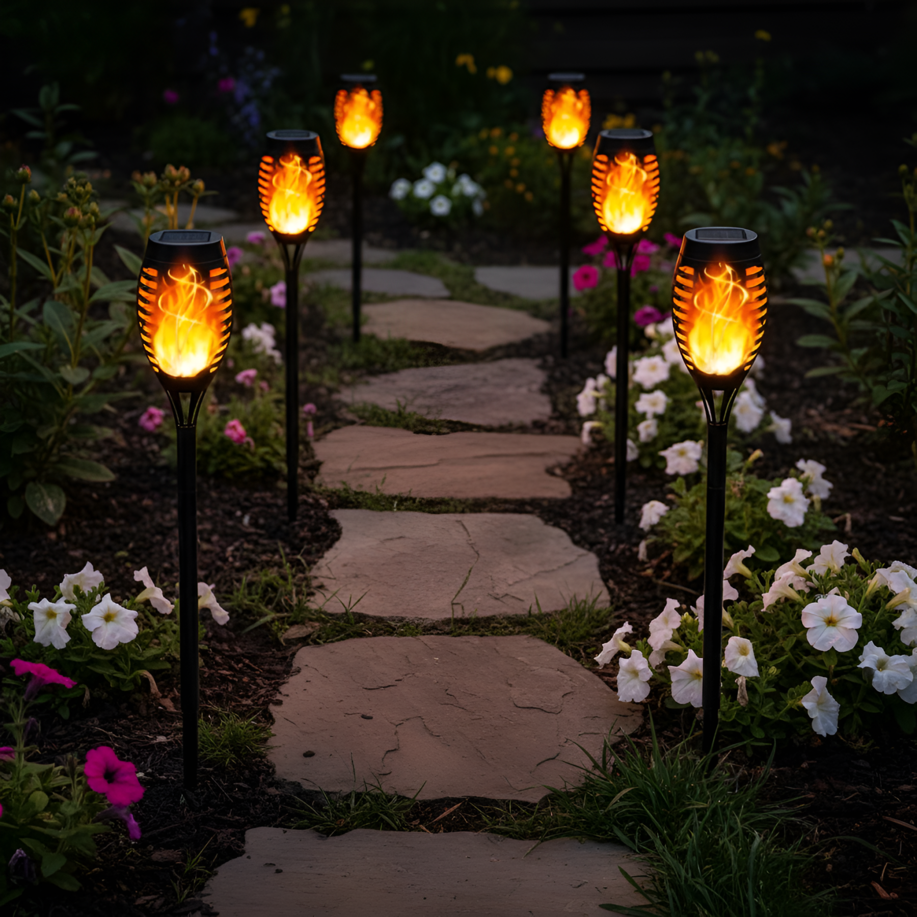 Solar Torch Lights with Flickering Flame for Halloween Decor