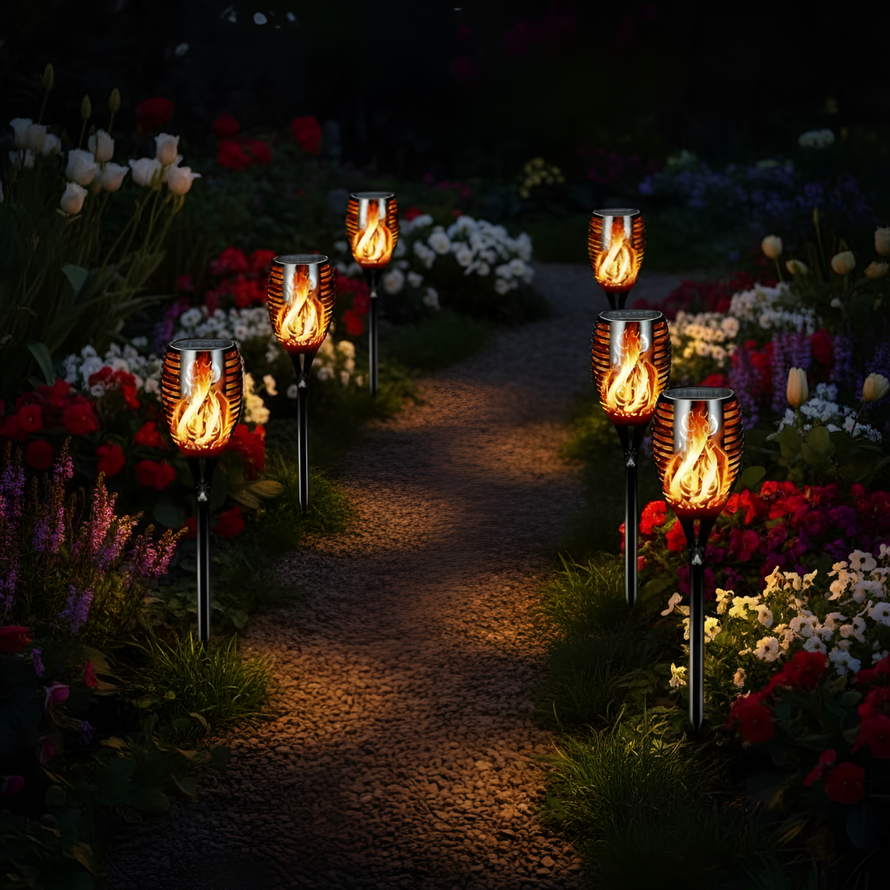 Tall Solar Torch Lights With Flickering Flame For Outdoor Decor