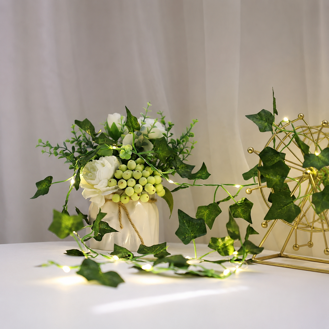 Battery Operated Green Leaf Fairy Lights For Bedroom And Wedding Decor
