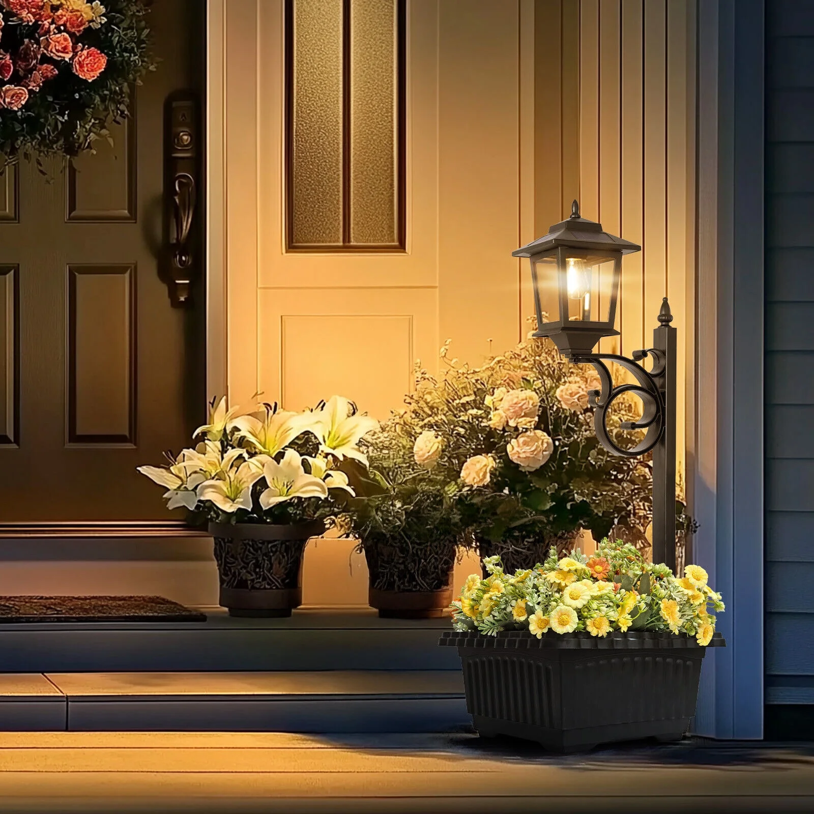 Solar Garden Post Light With Planter Waterproof Outdoor Decor