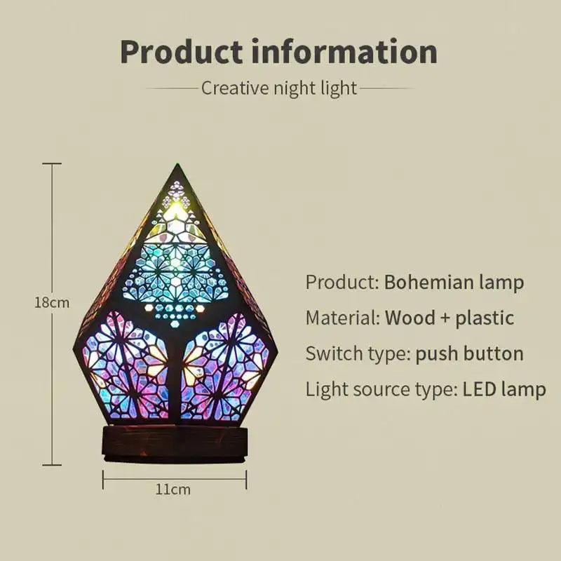 LED Geometric Bohemian Polar Star Wooden Floor Lamp Light - Solar Flame Torch