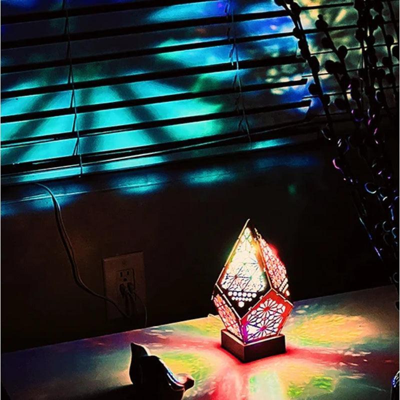 LED Geometric Bohemian Polar Star Wooden Floor Lamp Light - Solar Flame Torch