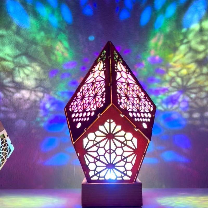 LED Geometric Bohemian Polar Star Wooden Floor Lamp Light - Solar Flame Torch