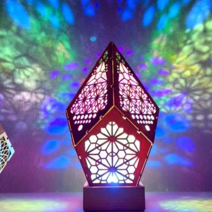 LED Geometric Bohemian Polar Star Wooden Floor Lamp Light - Solar Flame Torch