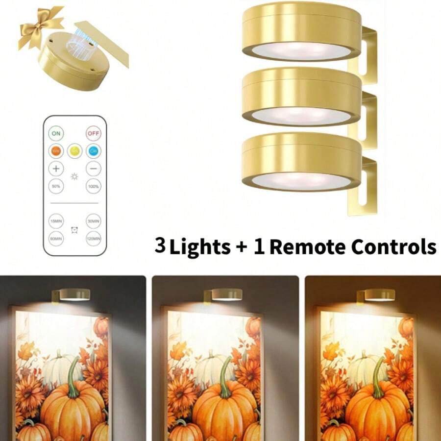 1/3/6pcs Led Wireless Metal Wall Art LED Picture Lights, Wall Lamp, Fairy Lights, Night Light, Book Light, Led Lights Picture Frame Artworking Portrait, Stairs, Corridors, Bedroom Decoration, Living Room,Party Decorations,Home Decor,Room Decor - Three Colors Of Light - View 17