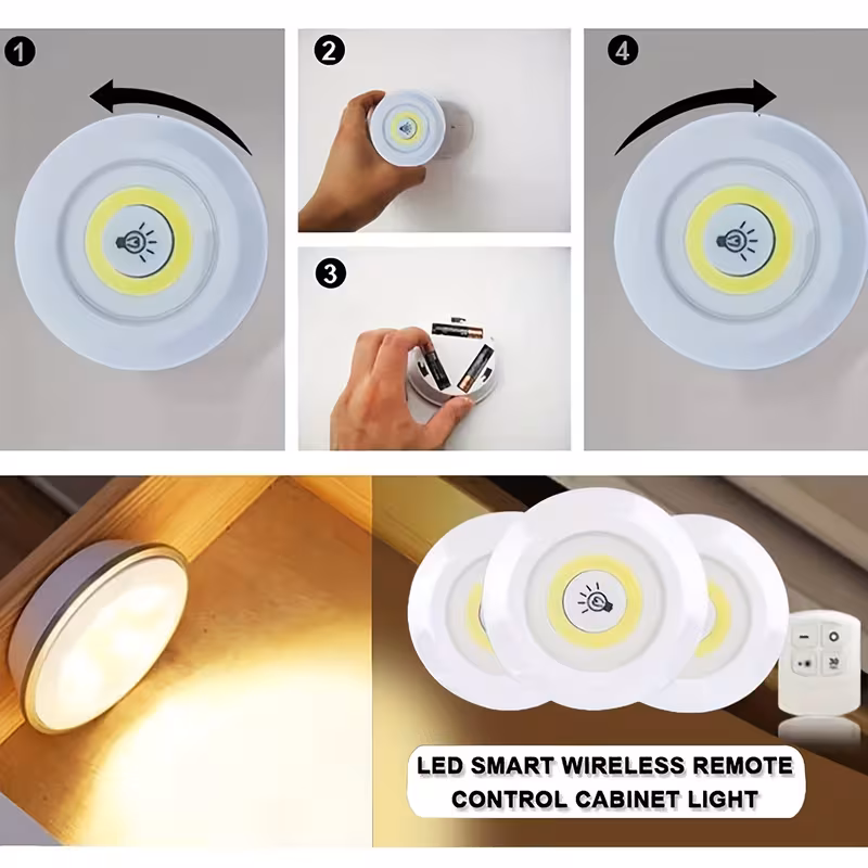 6pcs 3pcs smart wireless led under cabinet lights cob night light with remote control   wardrobe   2