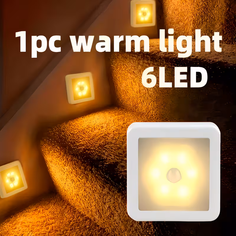  sensor 6 led floor ceiling wall light wireless ip44 auto on off energy saving plug and play installation   design suitable for   stairs living rooms bedrooms batteries not included ideal for home warm light 1pc 0